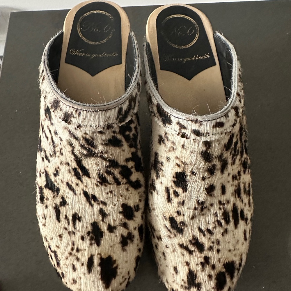 Pony hair no. 6 high heel clog mules